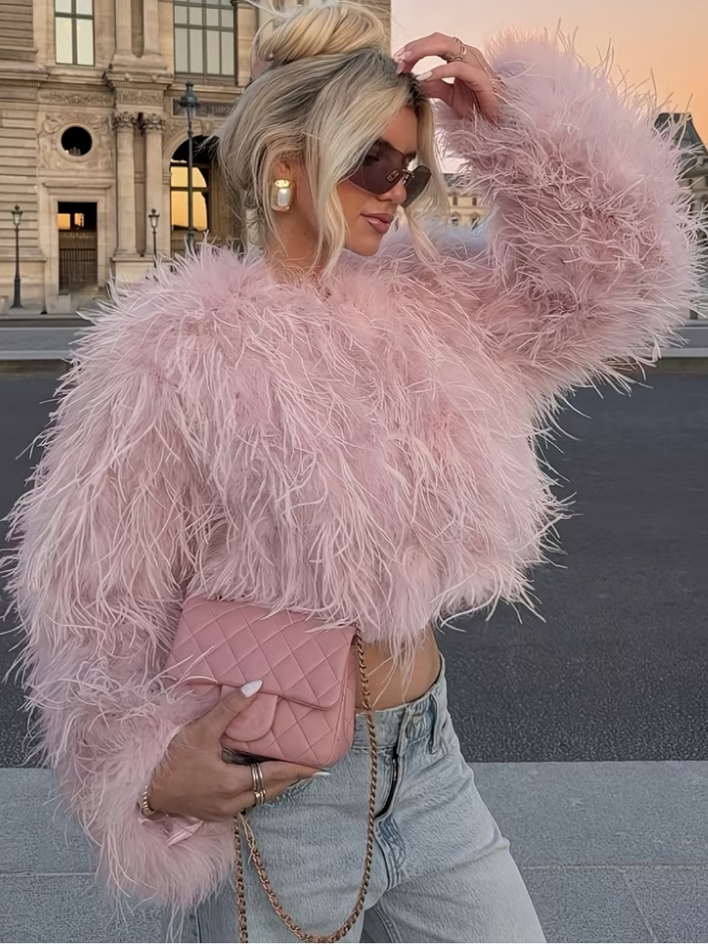 Fashionable, Elegant, and Casual Short-length Long-sleeve Plush Faux Jacket
